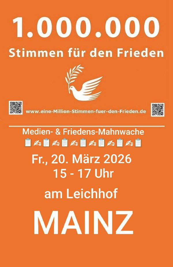 Ankündigung der Friedens- und Medienmahnwache für den 20. März 2026